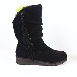 Bearpaw Womens Dana Braided Fringe Boots Size 10 Sherpa Lined Boho Warm Black